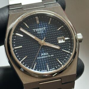 ((SOLD)) Tissot PRX T137407A Powermatic 80 Blue Waffle Dial Silver SS 40mm Watch